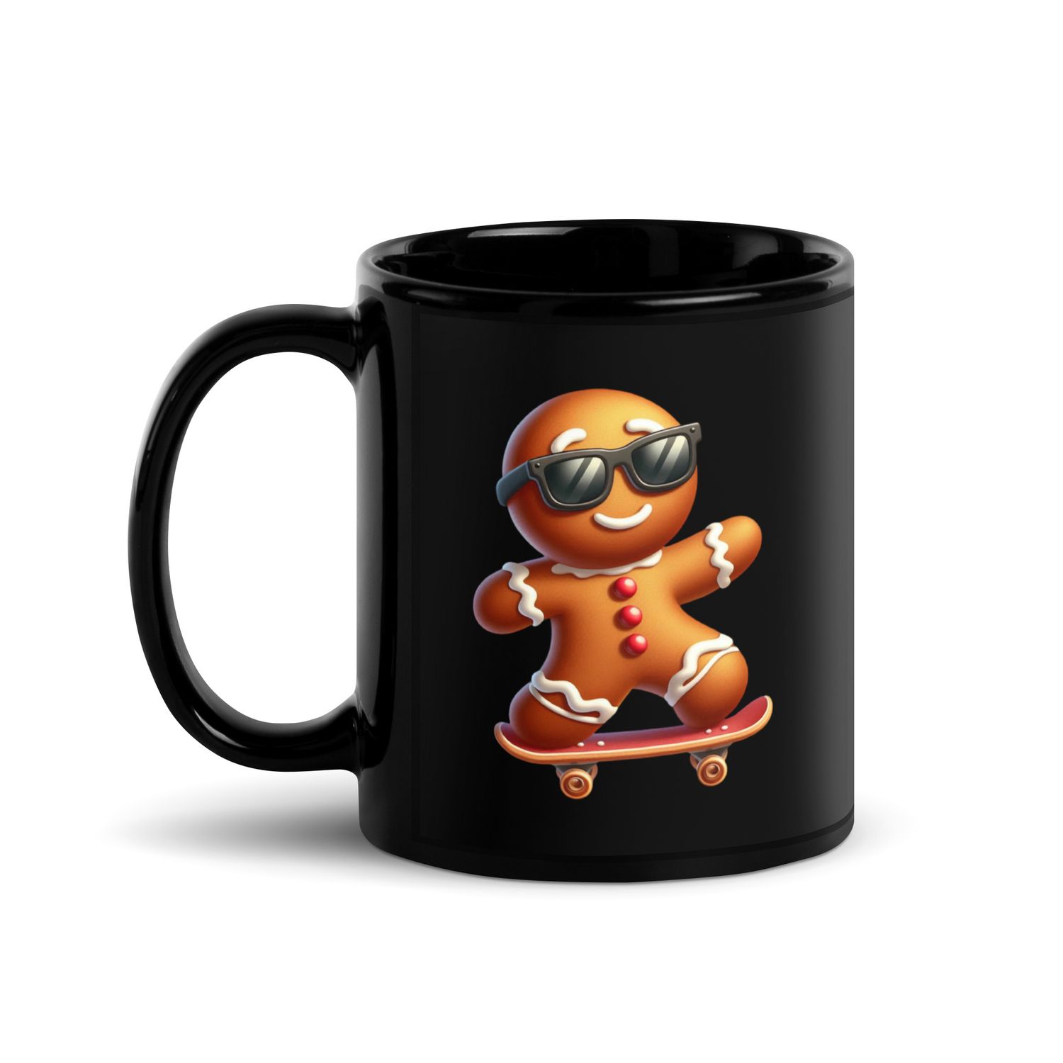 Funny Christmas Skateboarding Gingerbreadman Black Coffee Mug