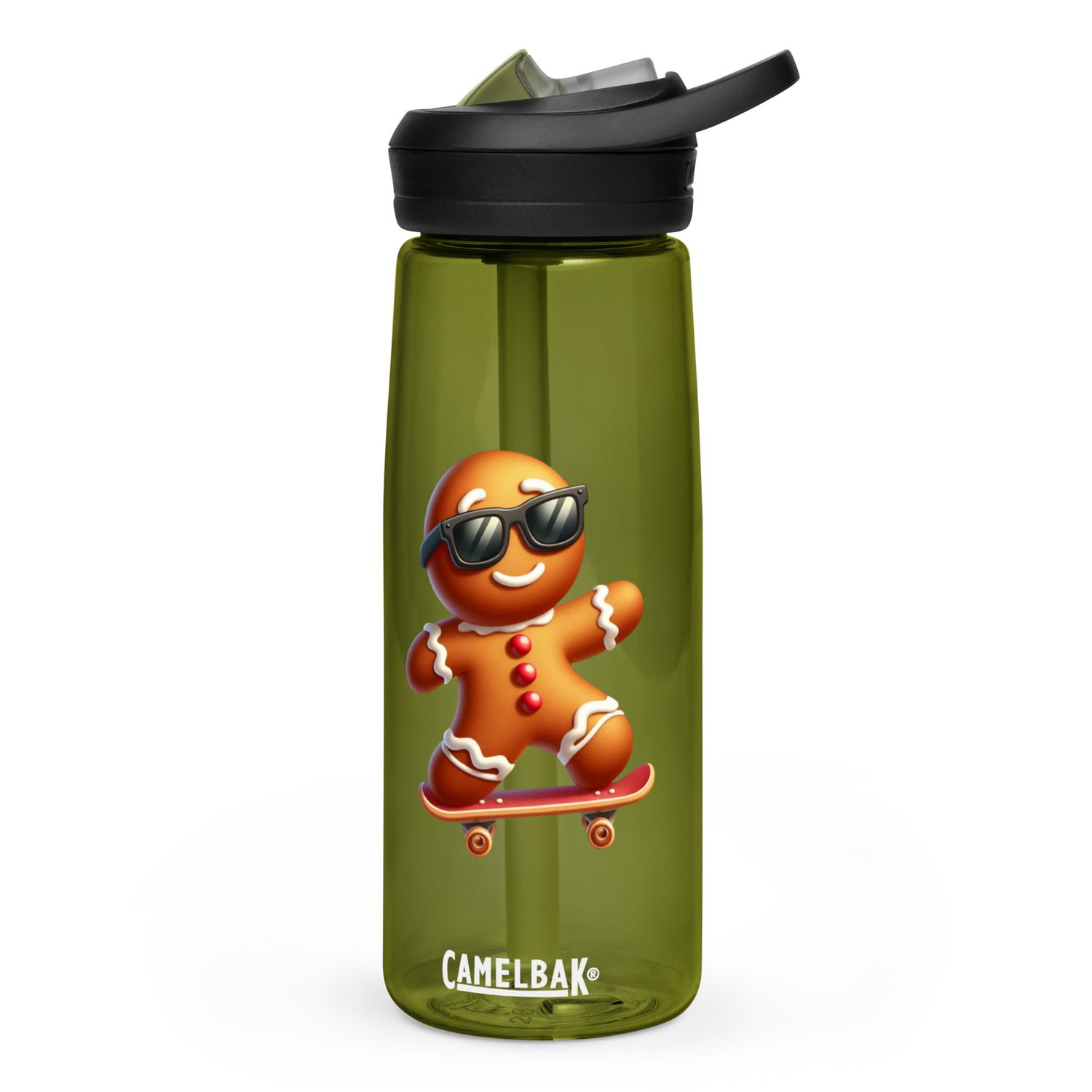 Funny Christmas Skateboarding Gingerbreadman Sports Water Bottle