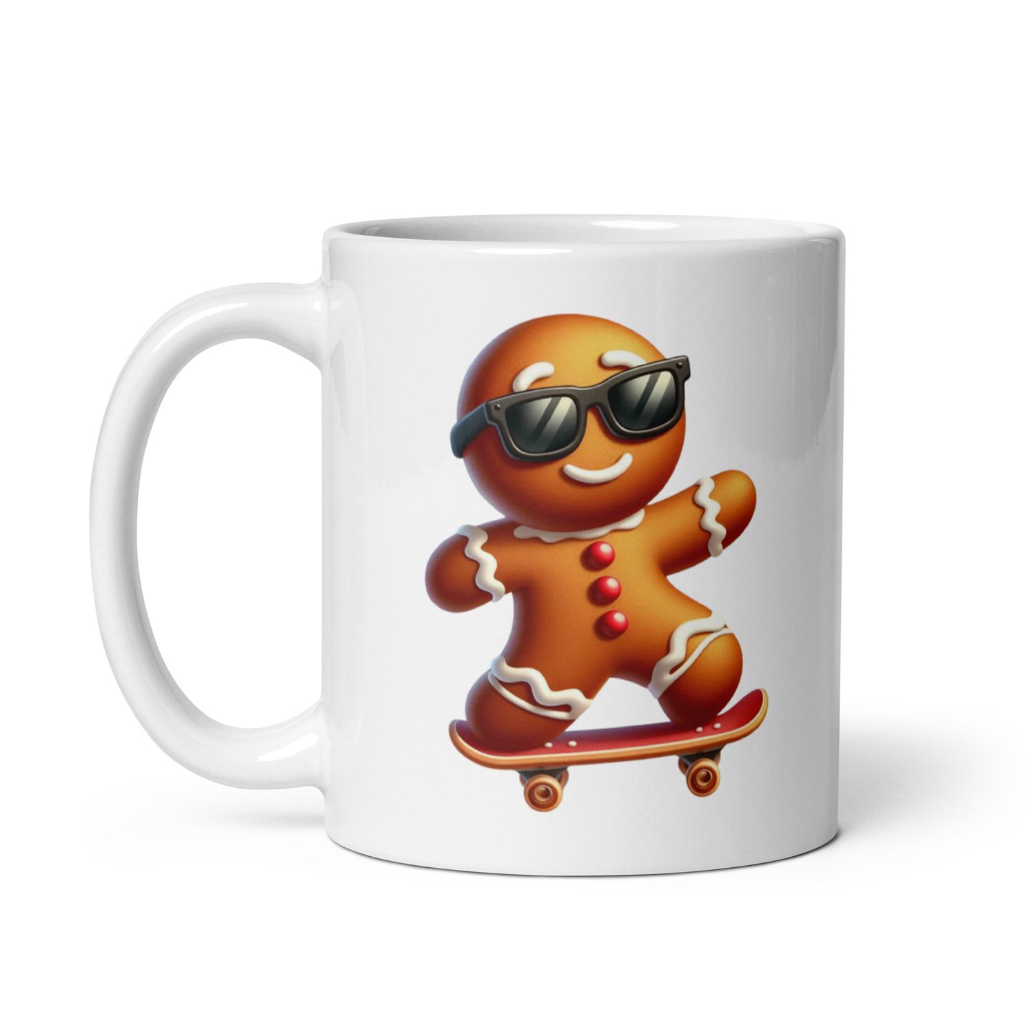 Funny Christmas Skateboarding Gingerbreadman White Coffee Mug