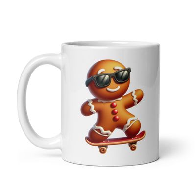 Funny Christmas Skateboarding Gingerbreadman White Coffee Mug