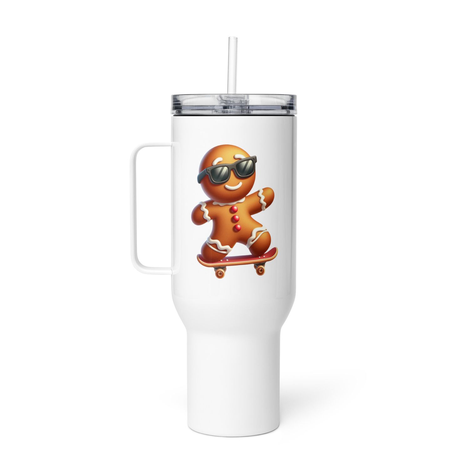 Funny Christmas Skateboarding Gingerbreadman Travel Mug with a Handle