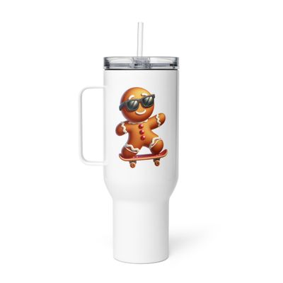 Funny Christmas Skateboarding Gingerbreadman Travel Mug with a Handle