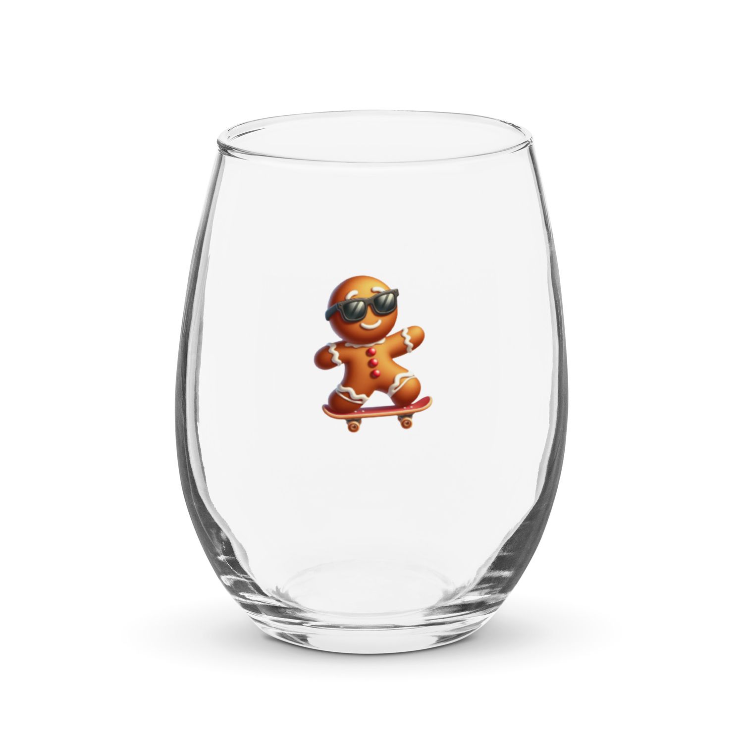 Funny Christmas Skateboarding Gingerbreadman Stemless Wine Glass