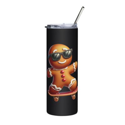 Funny Christmas Skateboarding Gingerbreadman Stainless Steel Tumbler