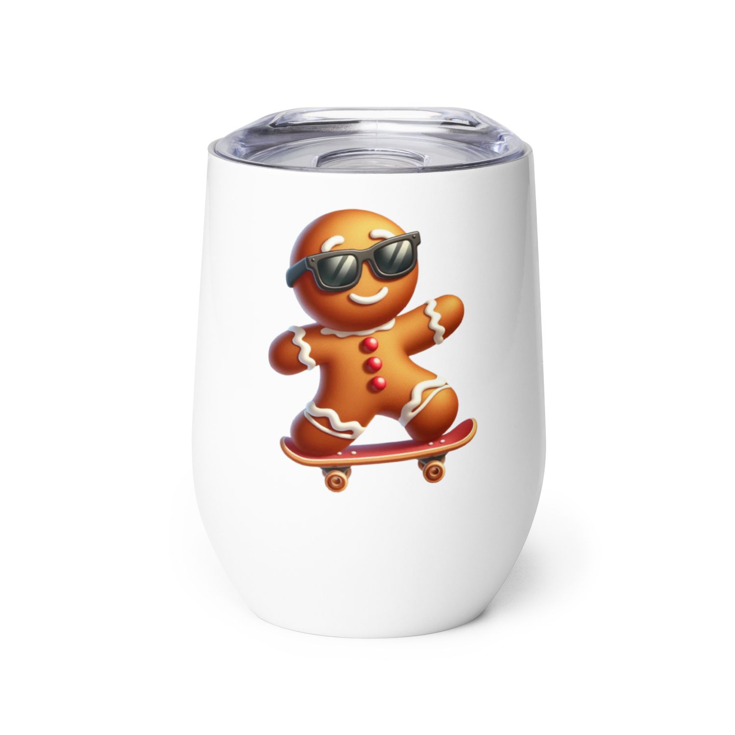 Funny Christmas Skateboarding Gingerbreadman Wine Tumbler