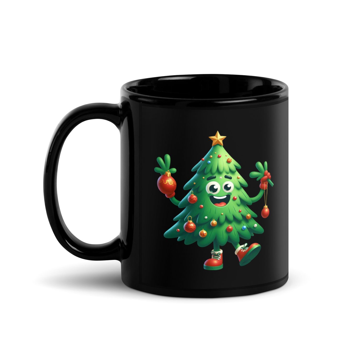 Funny Christmas Tree Black Coffee Mug