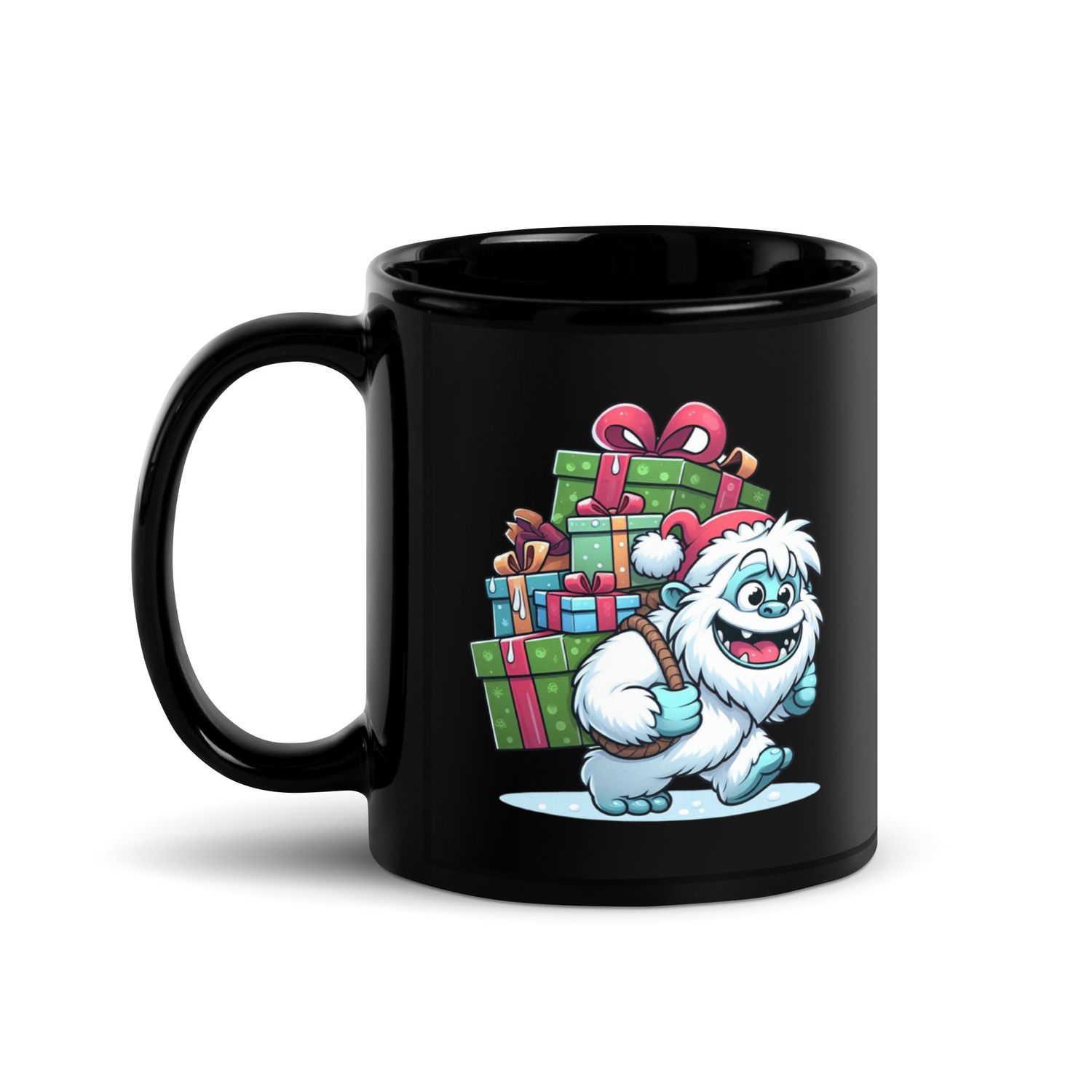 Funny Christmas Yeti Black Coffee Mug