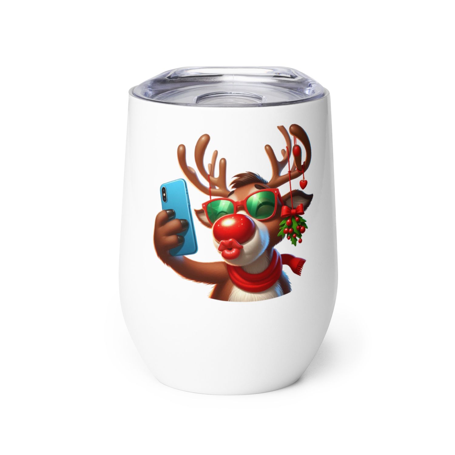 Funny Reindeer Selfie Wine Tumbler