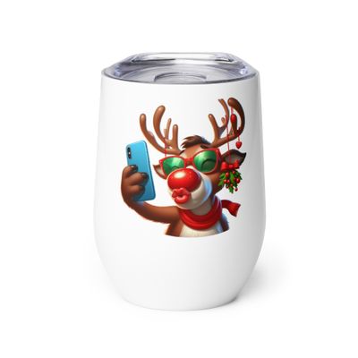 Funny Reindeer Selfie Wine Tumbler
