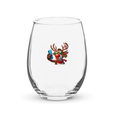 Funny Reindeer Selfie Stemless Wine Glass