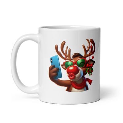 Funny Reindeer Selfie White Coffee Mug