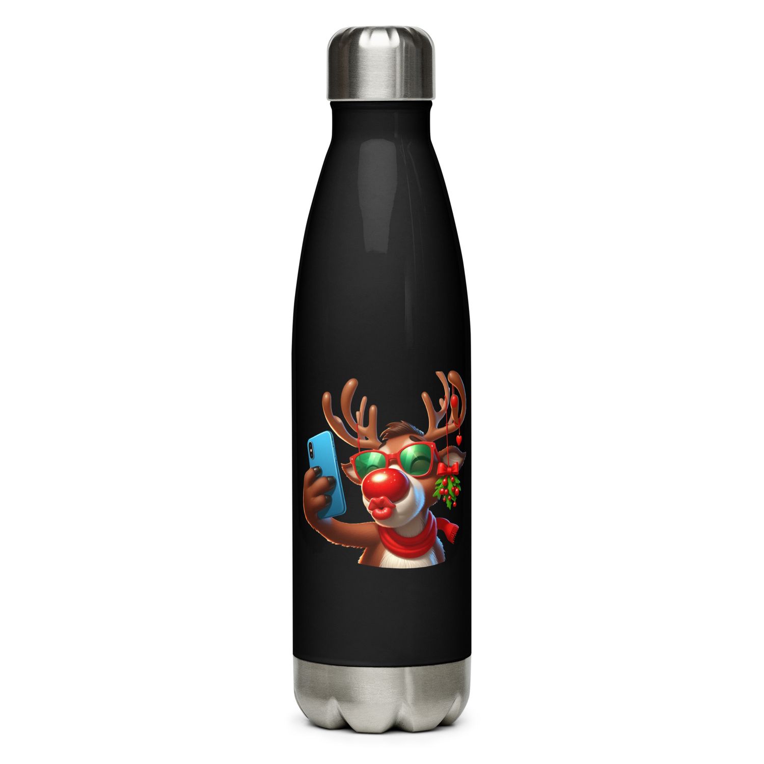 Funny Reindeer Selfie Stainless Steel Water Bottle