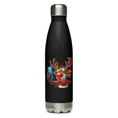 Funny Reindeer Selfie Stainless Steel Water Bottle