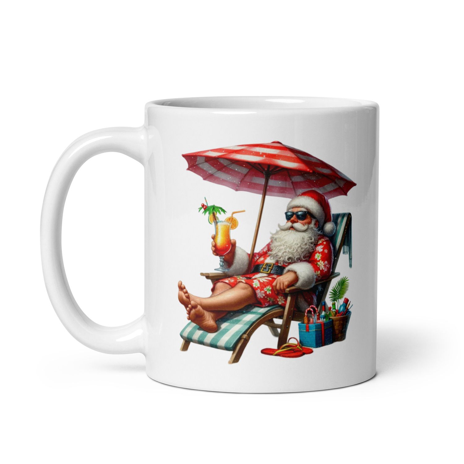 Funny Santa Tropical Vacation White Coffee Mug