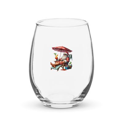 Funny Santa Tropical Vacation Stemless Wine Glass