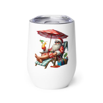 Funny Santa Tropical Vacation Wine Tumbler