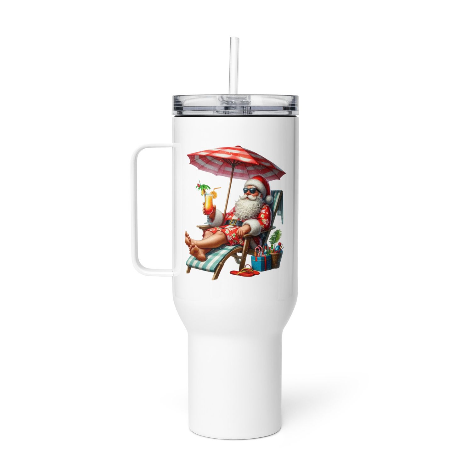 Funny Santa Tropical Vacation Travel Mug with a Handle