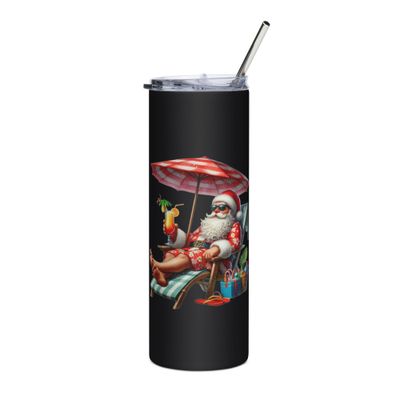 Funny Santa Tropical Vacation Stainless Steel Tumbler