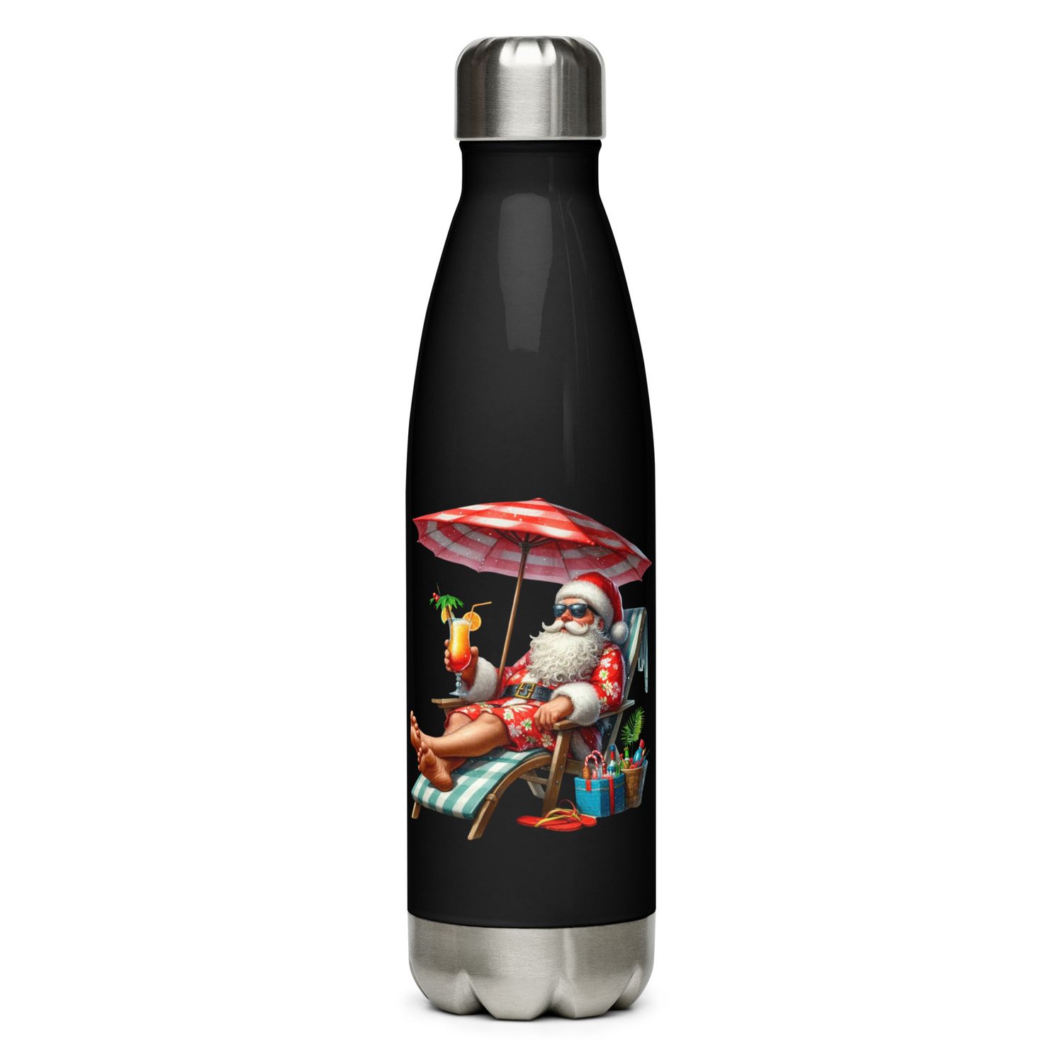 Funny Santa Tropical Vacation Stainless Steel Water Bottle