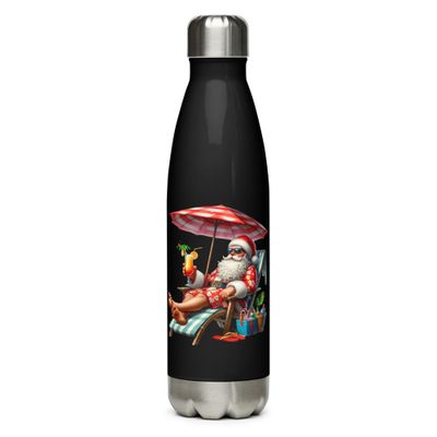 Funny Santa Tropical Vacation Stainless Steel Water Bottle