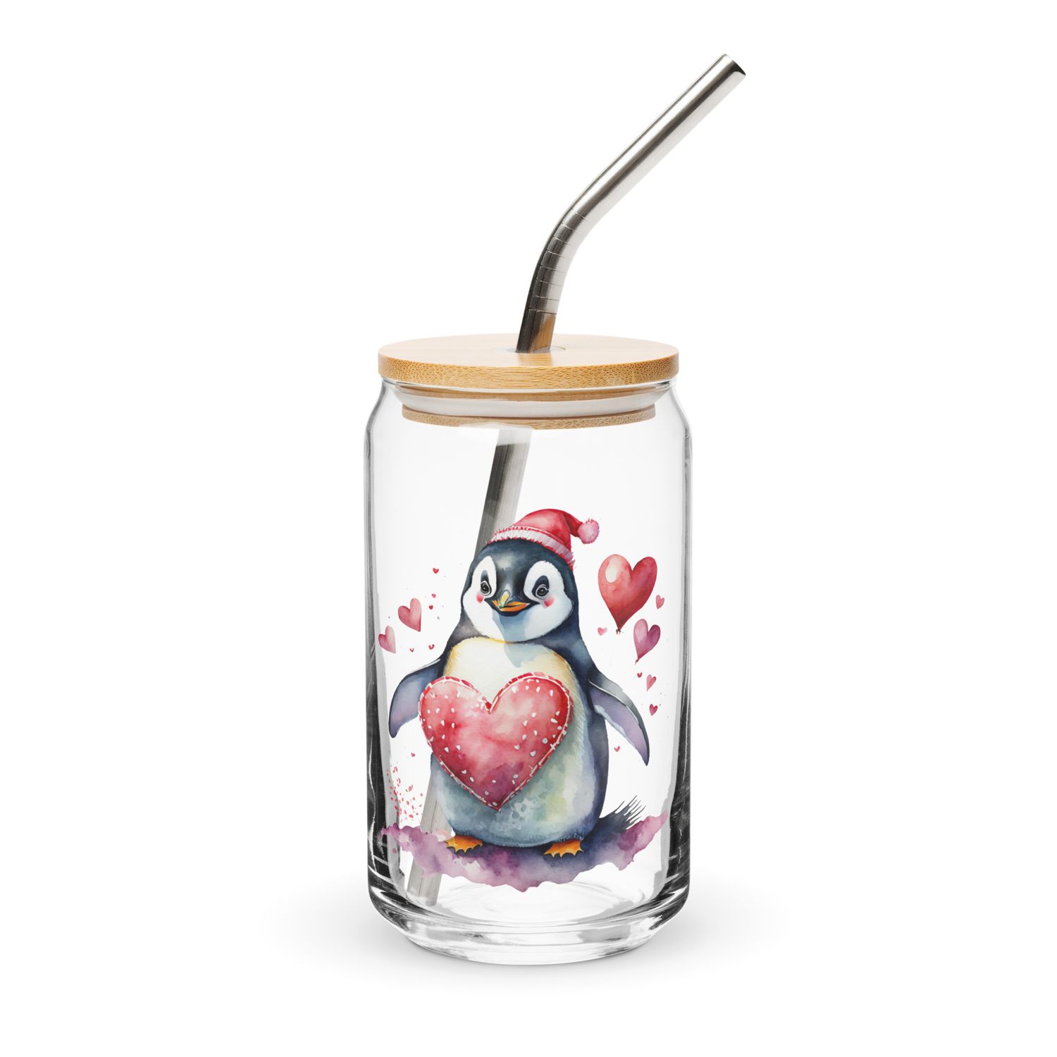 Valentine Love Penguin Can-Shaped Glass