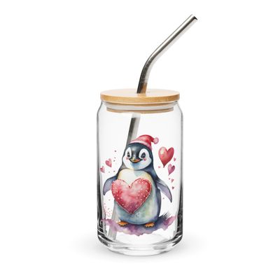 Valentine Love Penguin Can-Shaped Glass