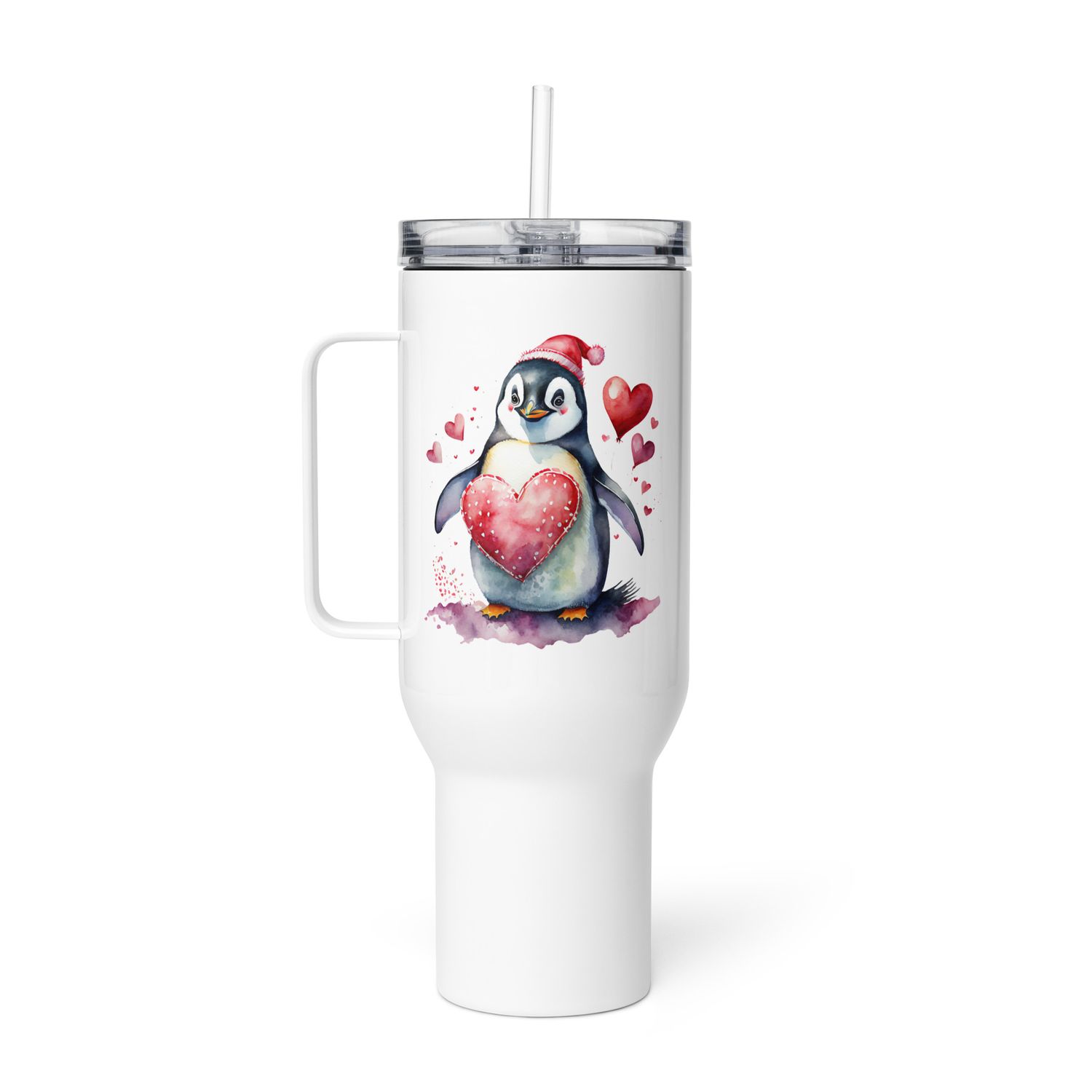 Valentine Love Penguin Travel Mug with a Handle