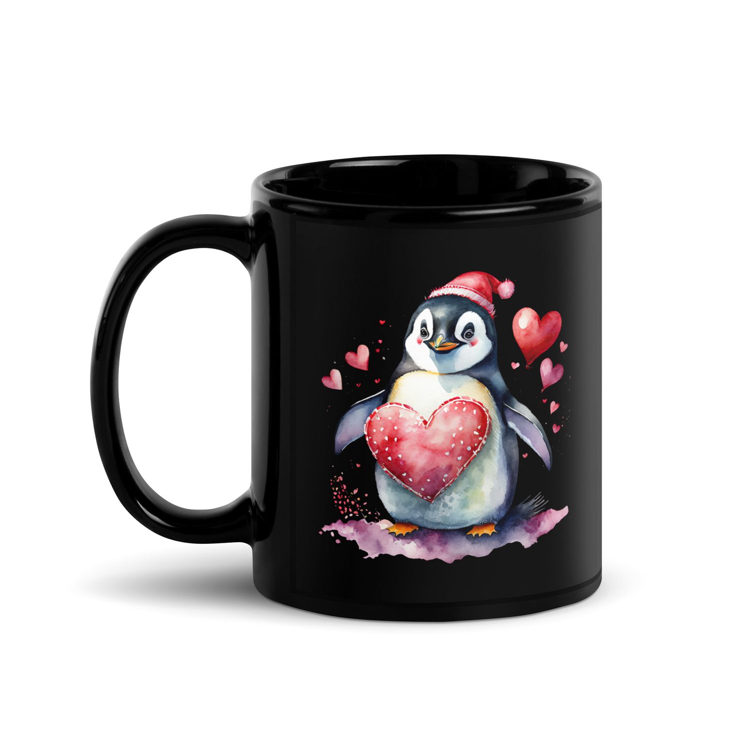 Valentine Love Penguin Black Coffee Mug