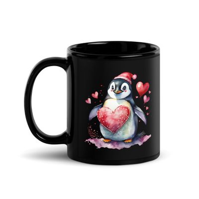 Valentine Love Penguin Black Coffee Mug
