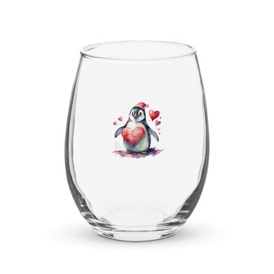 Valentine Love Penguin Stemless Wine Glass