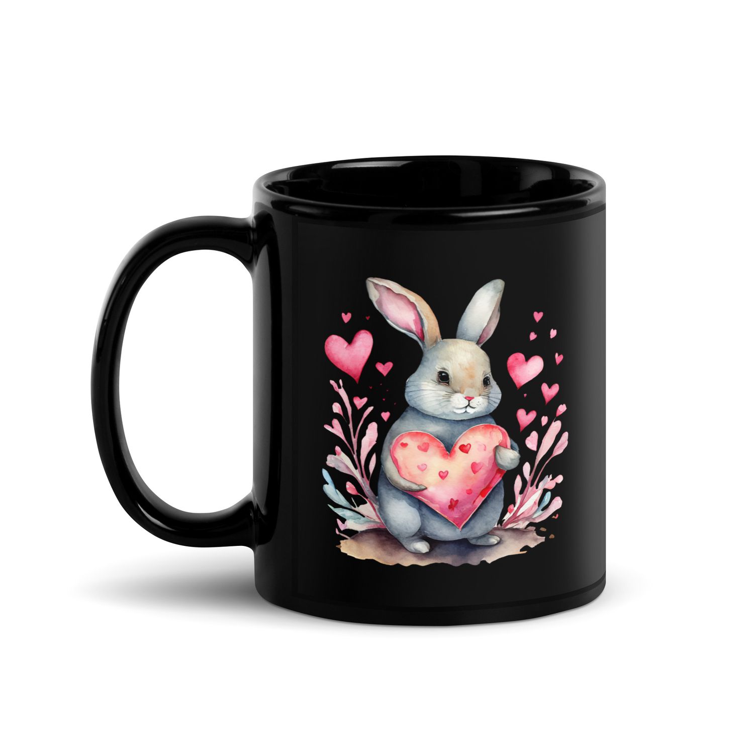 Valentine Rabbit Black Coffee Mug