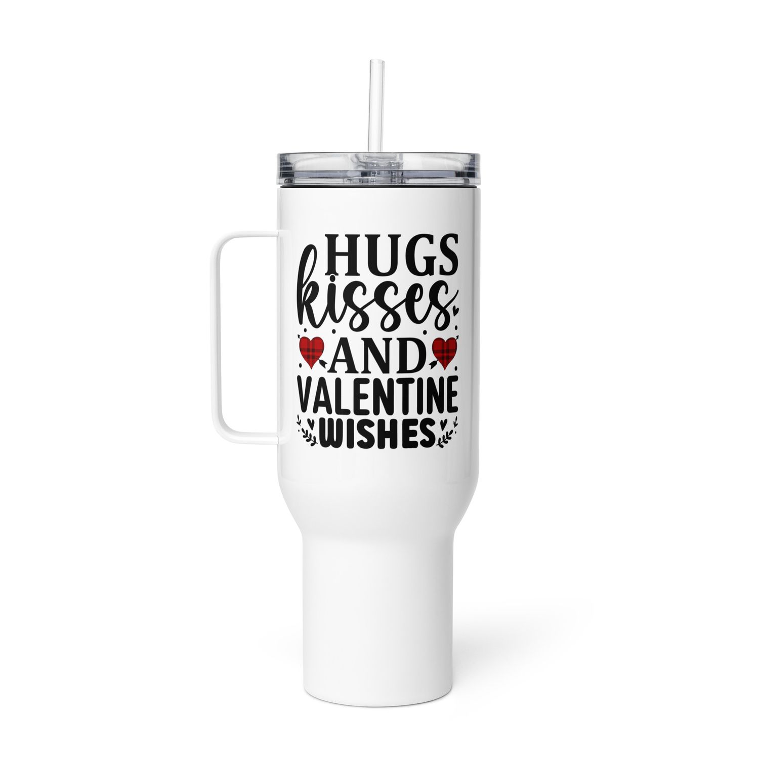 Valentine-Hugs Kisses And Valentine Wishes Travel Mug with a Handle