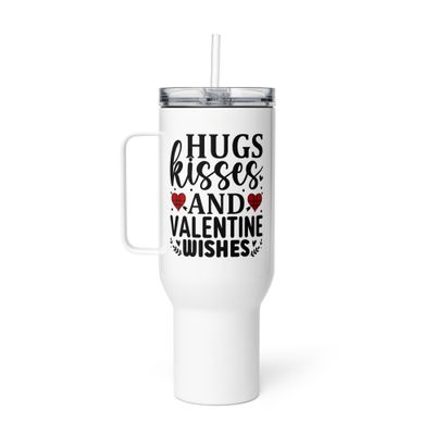 Valentine-Hugs Kisses And Valentine Wishes Travel Mug with a Handle