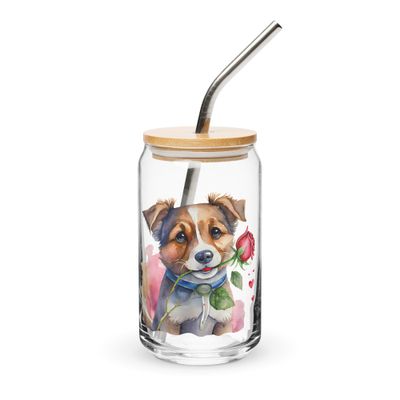 Cute Valentine Puppy Can-Shaped Glass
