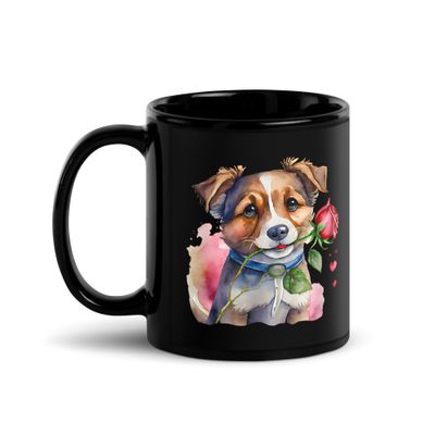 Cute Valentine Puppy Black Coffee Mug