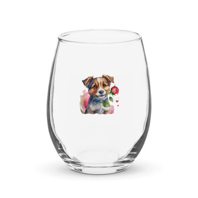 Cute Valentine Puppy Stemless Wine Glass