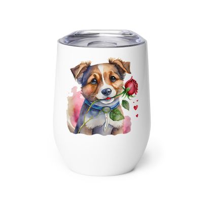 Cute Valentine Puppy Wine Tumbler
