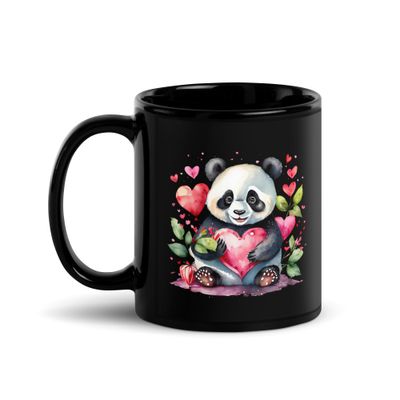 Cute Valentine Panda Black Coffee Mug