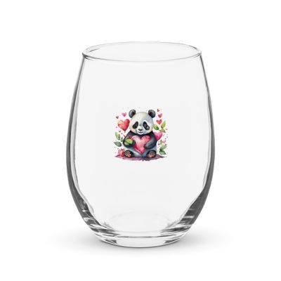 Cute Valentine Panda Stemless Wine Glass