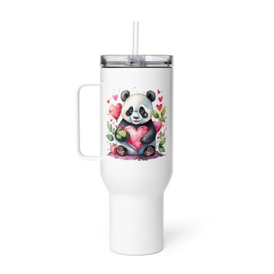 Cute Valentine Panda Travel Mug with a Handle
