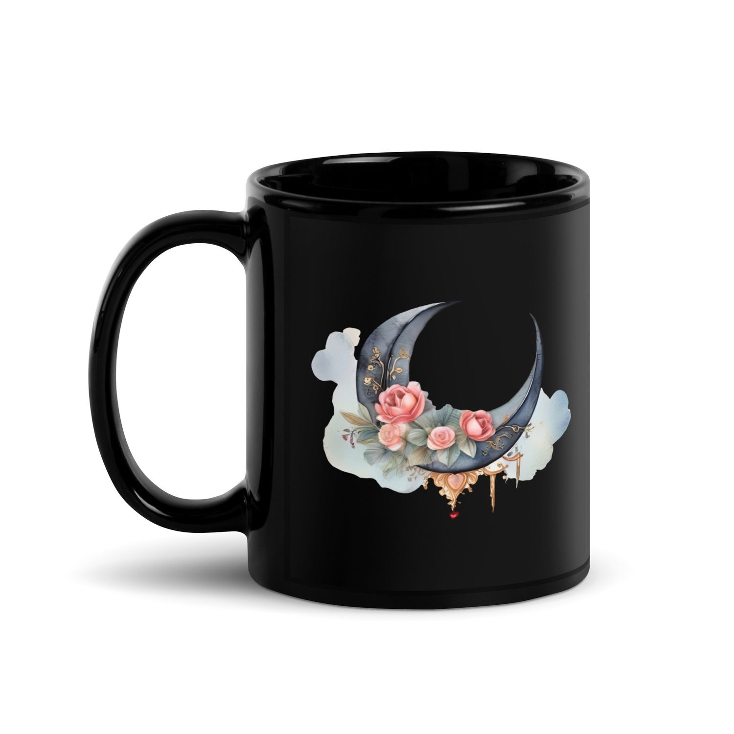 Valentine Moon and Roses Black Coffee Mug