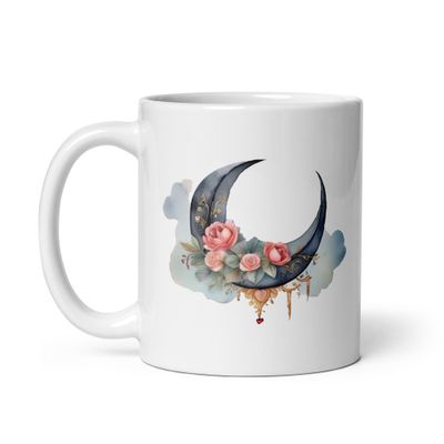 Valentine Moon and Roses White Coffee Mug
