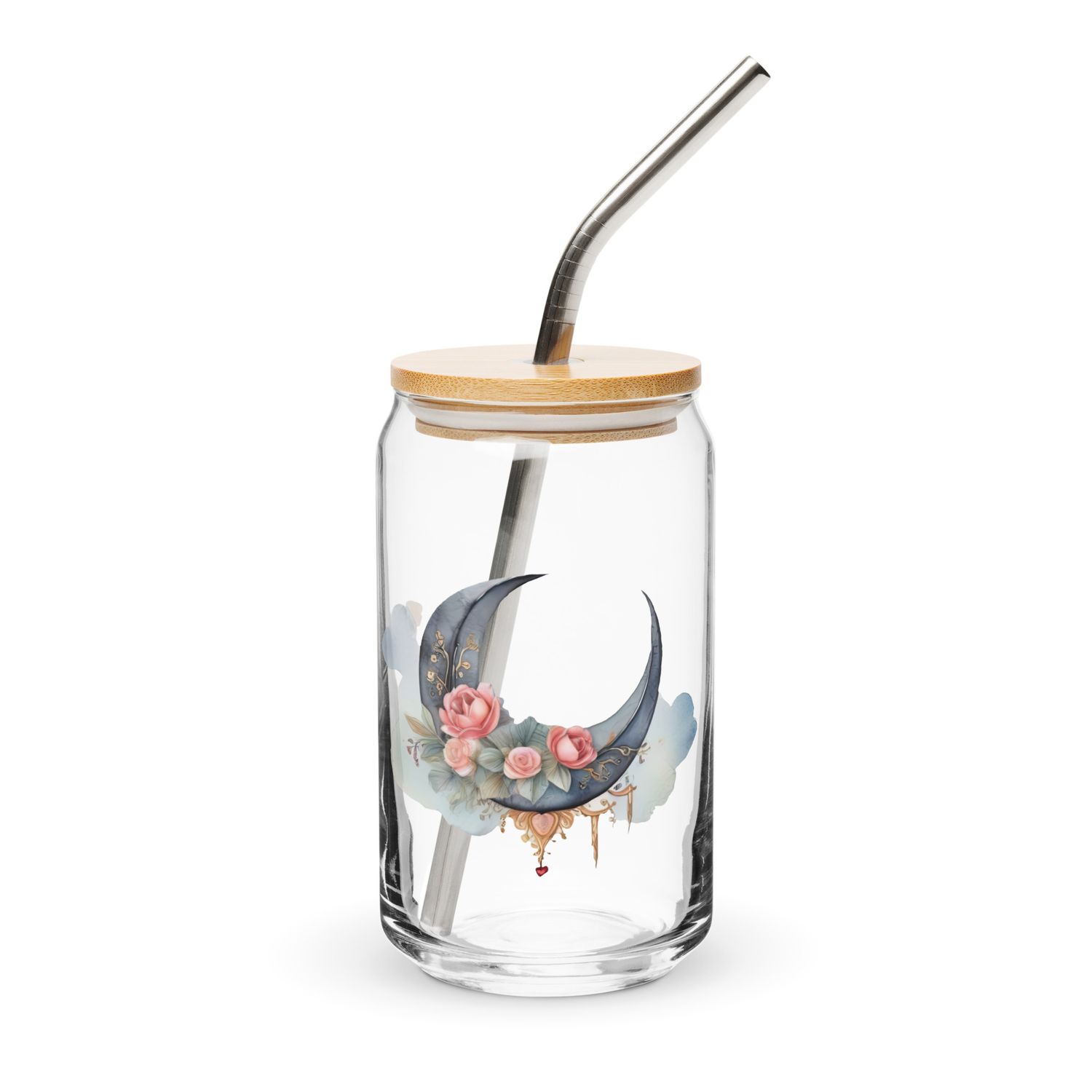 Valentine Moon and Roses Can-Shaped Glass
