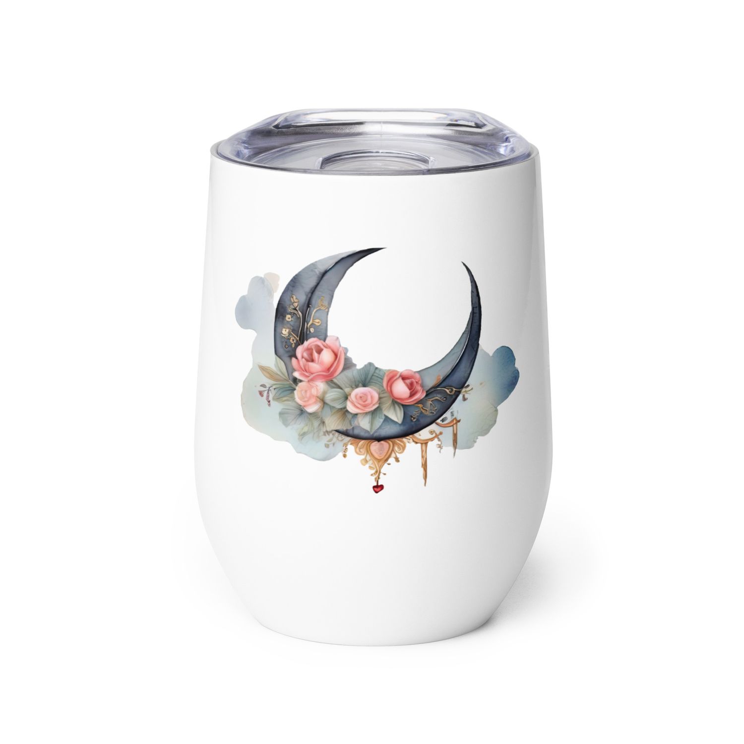 Valentine Moon and Roses Wine Tumbler