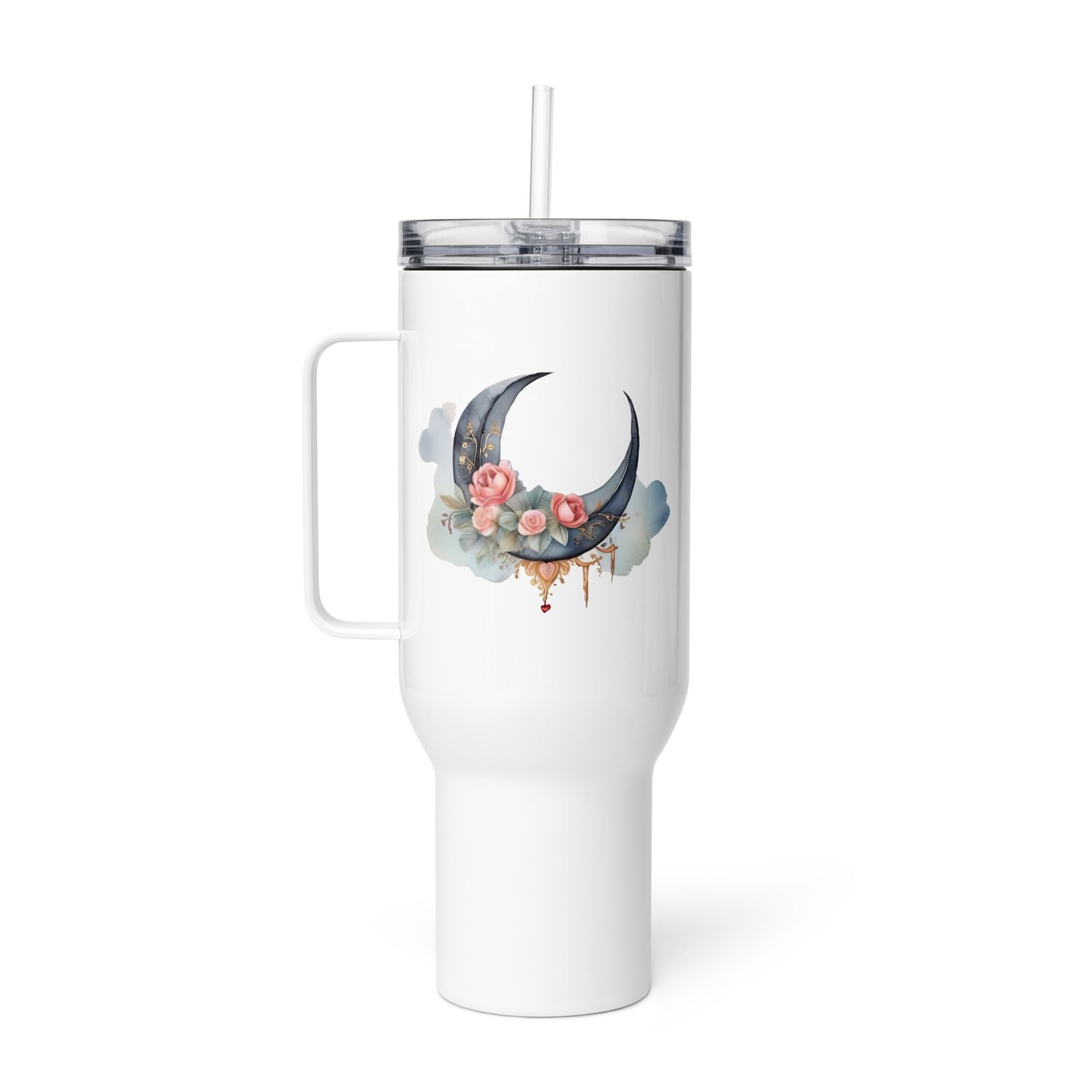Valentine Moon and Roses Travel Mug with a Handle