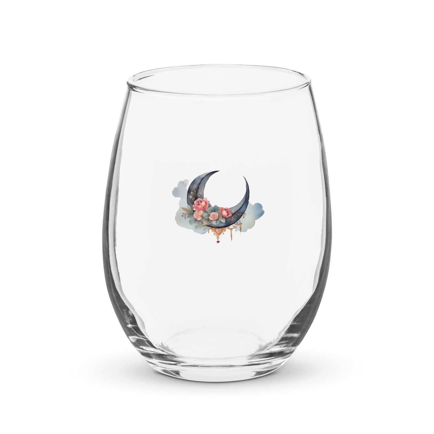 Valentine Moon and Roses Stemless Wine Glass