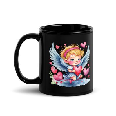 Valentine Angel Black Coffee Mug