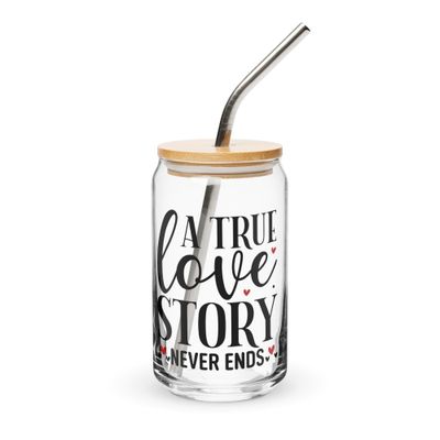 A True Love Story Never Ends Can-Shaped Glass