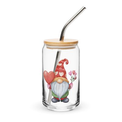 Valentine Gnome Can-Shaped Glass