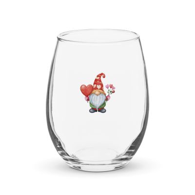 Valentine Gnome Stemless Wine Glass